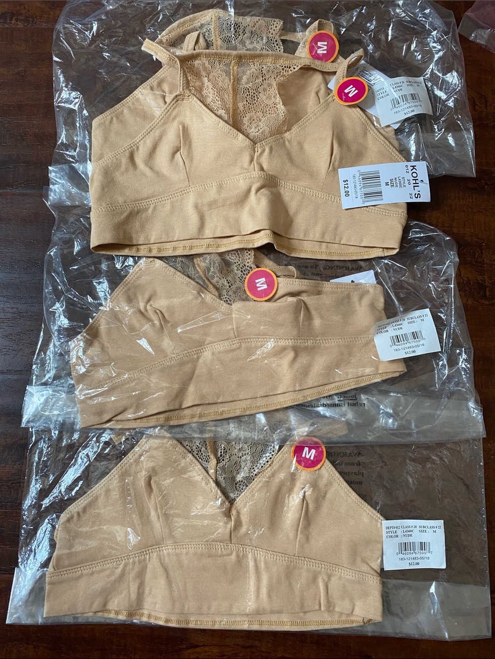 Back to school BUNDLE OF 4 Nude Lace-Back Bralette training bras SIZE M